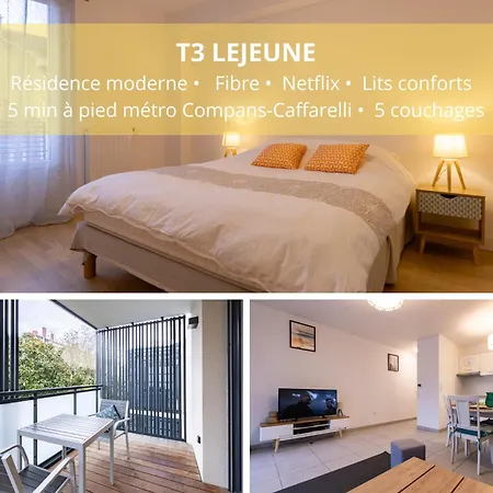 Apartment T3 Lejeune, Hypercentre, Calme, Fibre, Balcon, 5 Min A Pied Metro Compans-caffarelli